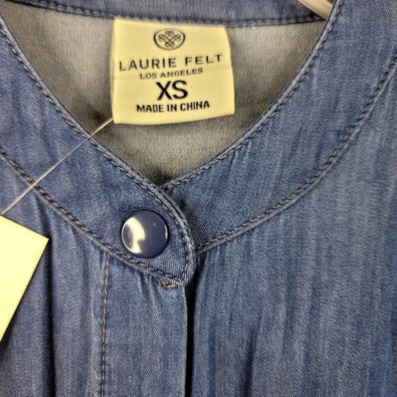 Laurie Felt XS Denim Shirt Dress Snap-button Closure Belted Pockets - Picture 3 of 11